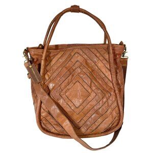Cognac Leather Quilted Tote Bag